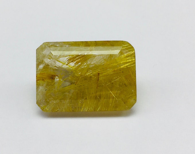 RUTILATED QUARTZ 18X25MM/Octagon shape/Weight 45.30 carat/Height 12.50MM/Beautiful natural golden color niddle natural quartz/Wonderful