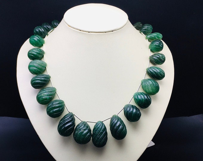 Natural Green ( Mica ) AVENTURINE/Hand carved/Drop shape/Size 10x15MM till 20x33MM/Beautiful deep green color/Green color necklace/Unique