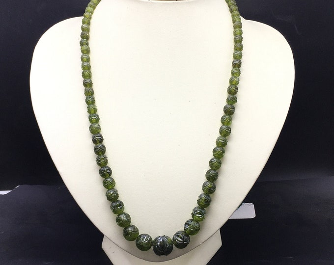Natural PERIDOT/Hand carved/Round shape/Size 6MM till 15MM/Beautiful deep green color/Gemstone necklace/Amazing necklace/Unique necklace
