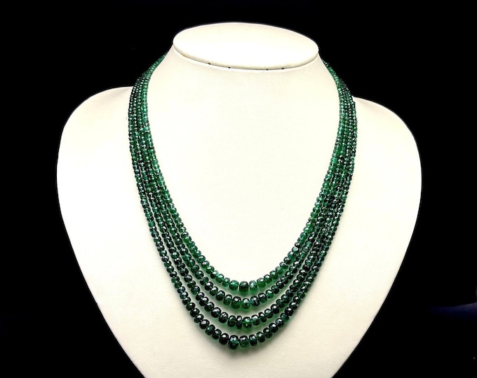 Natural EMERALD/Faceted rondelle/BRAZILLIAN/Size 2.50MM till 7.50MM/Length 16" inner 18" outer/Strand 4/Matching Emerald tassels for earring