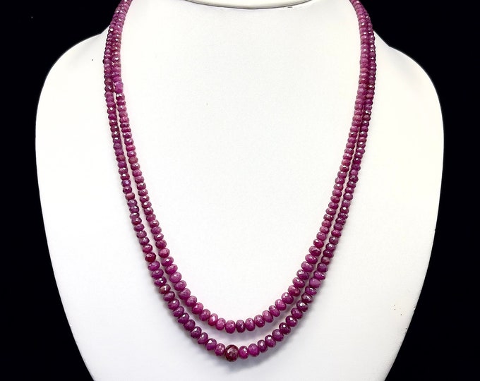 Natural RUBY faceted/Rondell shape/3MM till 7MM/201.40 carats/RUBY necklace/Red color necklace/2 strands/RUBY Gemstone necklace/Women wear
