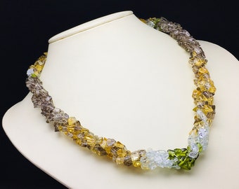 Genuine Smoky quartz/Citrine/Aquamarine/Peridot/smooth/square beads/23.50"/451.00 Carats/121.00 Dollars/925 Silver Lobester clasp