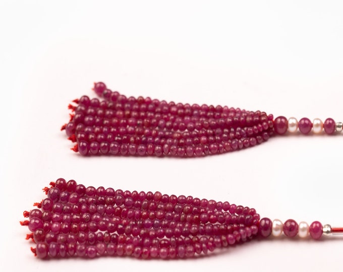 14 Strands 73.70 Carats Natural RUBY Smooth Roundel Shape Beaded Tassels For Earring, For Designers Use, For Jewelry Makers, Attractive Look