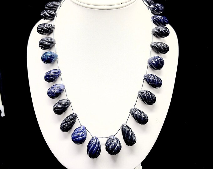 Natural SODALITE/Hand carved/Drop shape/Size 10x18MM till 16x22MM/Beautiful deep blue color/blue color necklace/Unique necklace