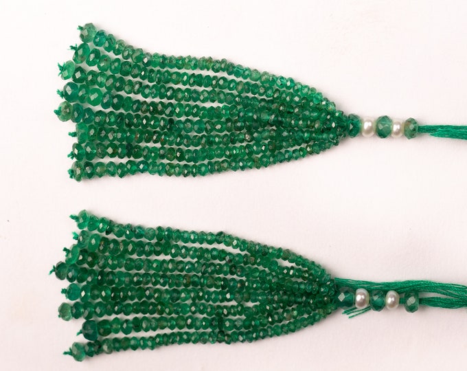 Tassels for earring/Natural EMERALD faceted/Rondelle shape/Size 2.50MM till 4.50MM/Length 3 Inches tassels/Tassels for earring/Unique tassel