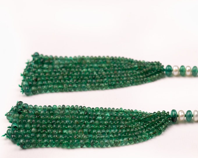 18 Strands 86.00 Carats Earth Mined Emerald Smooth Roundel Shape Beaded Tassels for Pendant and Earring, For Jewelry Makers,