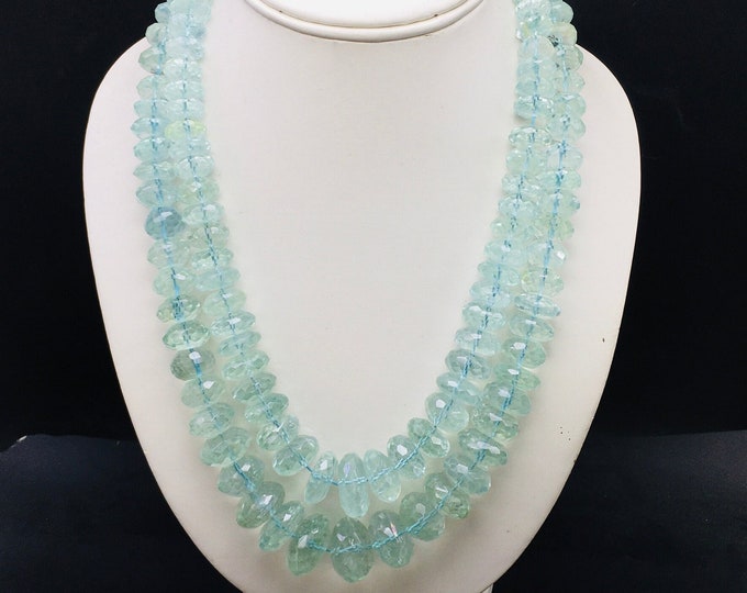 Natural BLUE TOPAZ faceted/Rondelle shape/Size 11MM till 21MM/Beautiful aqua color/Gemstone necklace/For women wear/Unique necklace/Rare