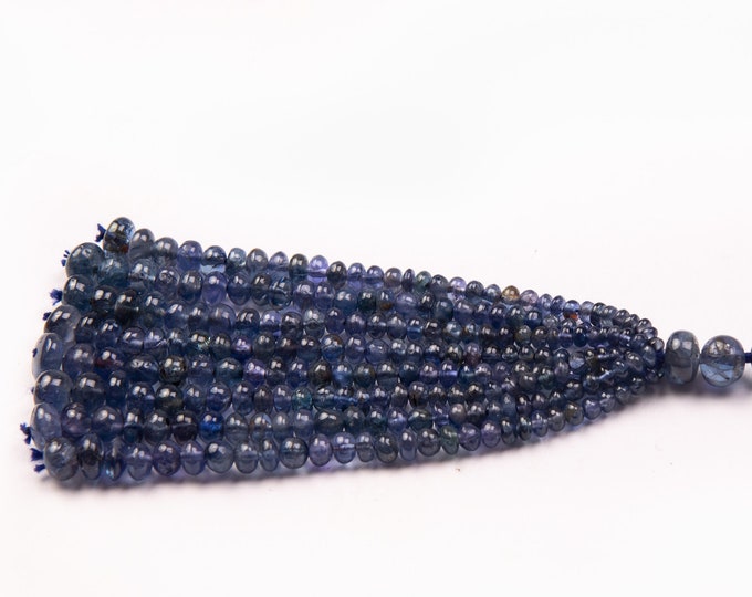 8 Strands 72.70 Carats Natural Top Quality BLUE SAPPHIRE Smooth Roundel Shape Beaded Tassel for Pendant, for designer use, for jewelry maker