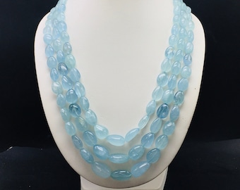 Natural MILKY AQUAMARINE/Smooth/Tumbled/8x10MM till 16x21MM/956.00 Cts/23"/2988.00 Dollars/Gemstone necklace/Natural gemstone