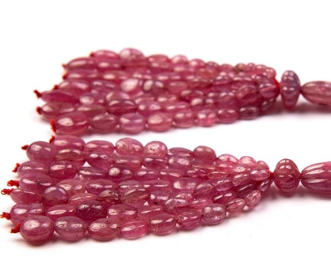 14 Strands 262.40 Carats Earth Mined RUBY Smooth Oval Shape Beaded Tassels, For Jewelry Makers, For Designers Use, Amazing Color Tassels
