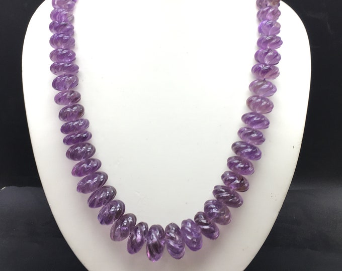 Natural AMETHYST/Hand carved/Rondelle shape/Size 13MM till 21MM/Beautiful purple color/Gemstone necklace/Amethyst necklace/Unique necklace