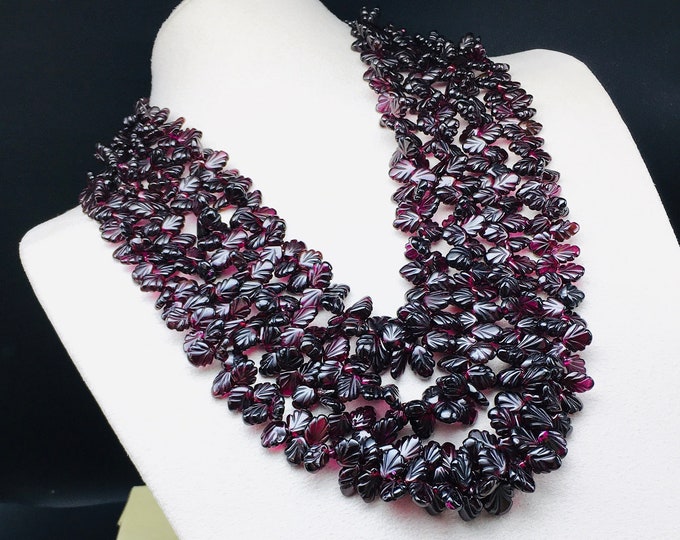 Natural RED GARNET/Hand carved leaf shape/Approx. 5x7MM till 9x12MM/Beautiful red garnet necklace/Gemstone necklace/Side drilled beads/