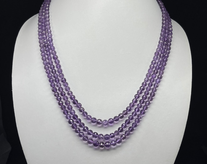 Natural AMETHYST/Faceted/Round shape beads/Size 5MM till 6MM/Wt 380.20 Carats/20 Inches/Amethyst necklace/Gemstone necklace/Beaded necklace