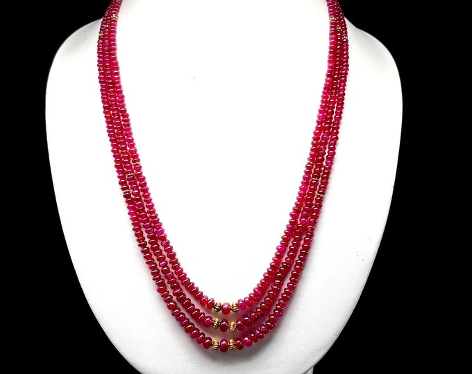 Natural RUBY/Smooth rondelle/Size 3.50MM till 6.50MM/21 inches long/Beautiful red color beads/Gemstone necklace/Natural Ruby necklace/301 ct