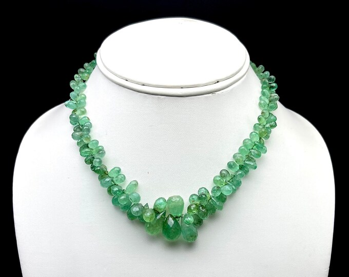 Natural EMERALD/Faceted drop/Size 2x4MM till 8x15MM/164.80 carats/14.50" long/1 strand/Deep green color necklace/Natural COLUMBIAN Emerald