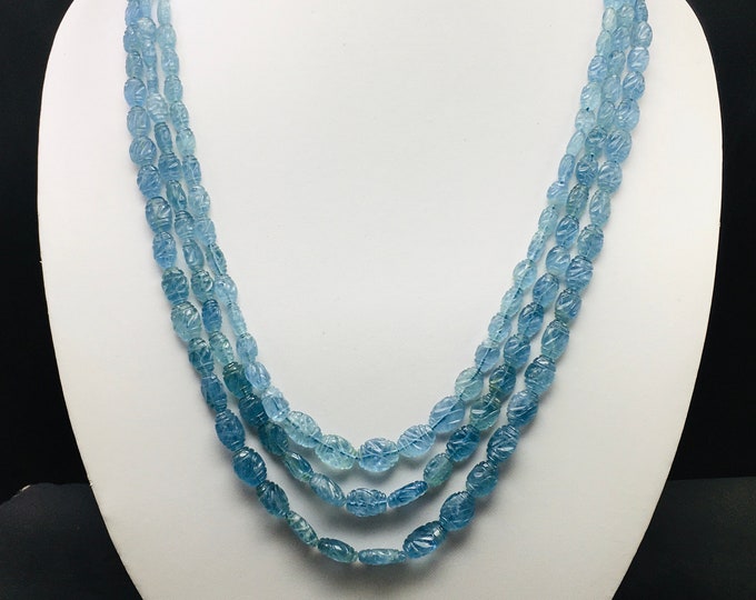 Natural AQUAMARINE/Hand carved/Size 5x7MM till 10x14MM/Beautiful deep blue color/Gemstone necklace/Aquamarine necklace/Unique necklace