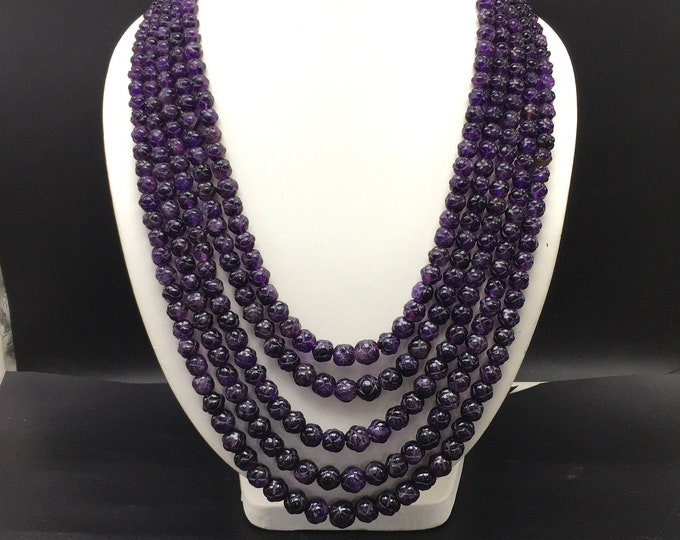 Natural Amethyst /Hand carved/round shape/Size 5x5MM till 10x11MM/Beautiful deep purple color/Purple color necklace/Unique necklace