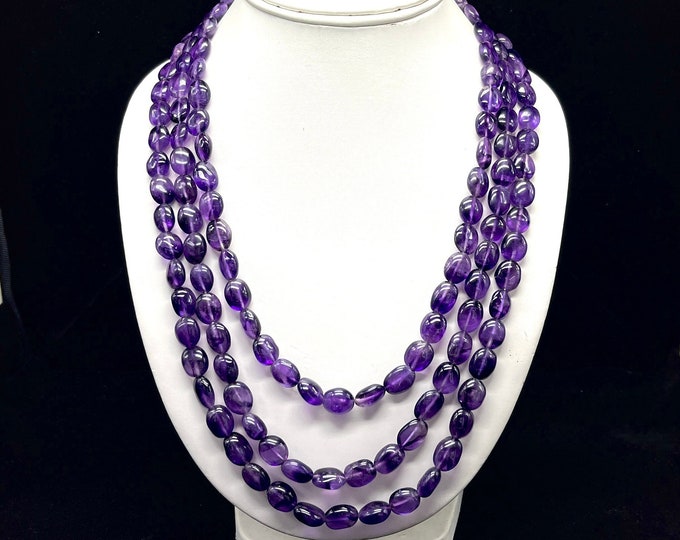 Natural AMETHYST/smooth oval/Size 10MM till 13MM/Strand 3/Beautiful deep purple color/Amethyst necklace/Gemstone necklace/Unique necklace