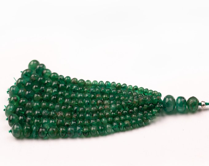 8 Strands  77.95 Carats Earth Mined Emerald Smooth Roundel Shape Beaded Tassel for Pendant, For Jewelry Makers, For Designers Use,
