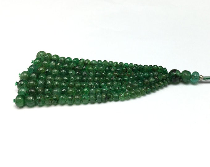 Tassel for pendant/Natural EMERALD/Size 2.50MM to 5.50MM/Smooth rondelle/3.25 inches long/Beautiful deep green color tassel/For designers