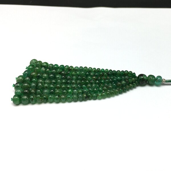 Tassel for pendant/Natural EMERALD/Size 2.50MM to 5.50MM/Smooth rondelle/3.25 inches long/Beautiful deep green color tassel/For designers