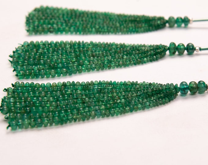 Natural EMERALD Tassels/Genuine Emerald/Not heated Not treated/Tassels for Earring & Pendant/Smooth rondelle shape/Big drilled holes/
