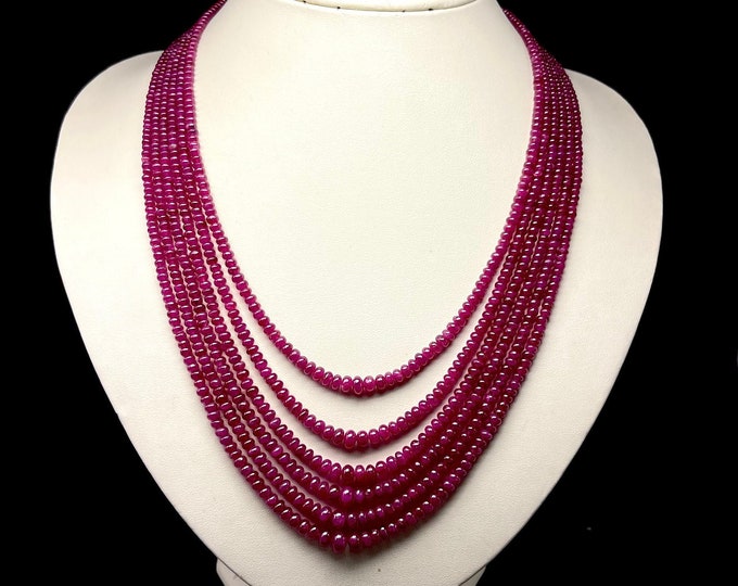 Natural RUBY/Smooth rondelle/Size 2.50MM till 7.00MM/21 inches long/Beautiful red color beads/Gemstone necklace/Natural Ruby necklace/442 ct