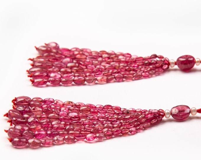 Tassels for earring/Natural RUBY SPINEL/Smooth oval shape/Size 2x3MM till 4.50x6.50MM/2.50 Inches long/Beautiful deep red/Gemstone tassel