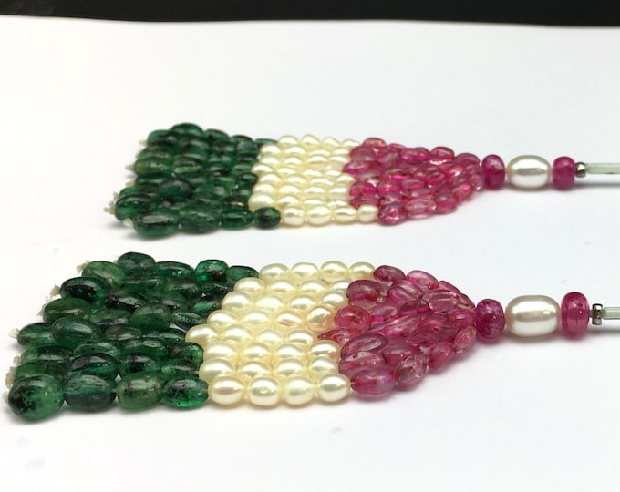 Tassels for earring/Natural dyed RUBY/Natural EMERALD/Chinese PEARL/Smooth oval shape beads/Tassels for earring /For Jewelry makers/Top
