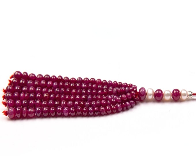 12 Strands 105.00 Carats Natural RUBY Smooth Roundel Shape Beaded Tassels For Pendant, For Designers Use, For Jewelry Makers, Unique Tassel