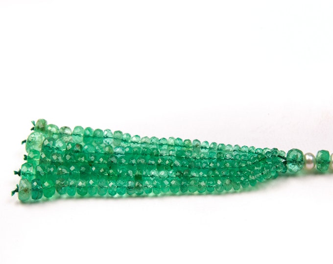 11 Strands 38.95 Carats Earth Mined EMERALD Faceted Roundel Shape Beaded Tassel for Pendant, For Jewelry Makers, For Designers Use,