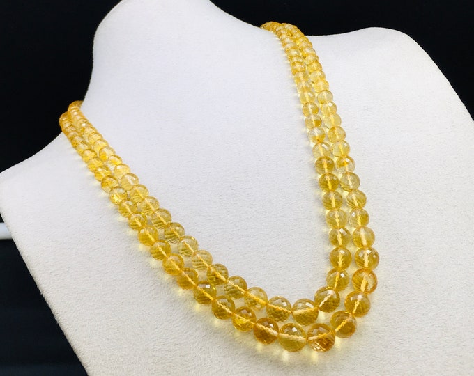 Genuine CITRINE/Faceted round ball shape/5MM till 10MM/374.00 Carats.20"/425.00 Dollars/With adjustable silk cord closure/Stunning