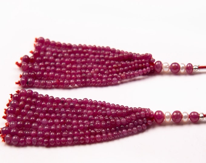 16 Strands 90.90 Carats Natural RUBY Smooth Roundel Shape Beaded Tassels For Earring, For Designers Use, For Jewelry Makers, Attractive