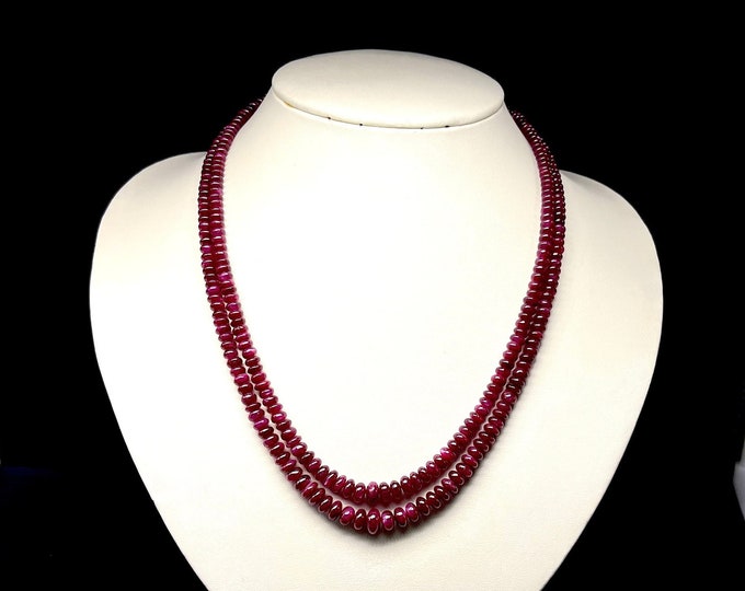 Natural RUBY/Smooth rondelle/Size 4MM till 8MM/17 inches long/Beautiful red color beads/Gemstone necklace/Natural Ruby necklace/263.00 cts