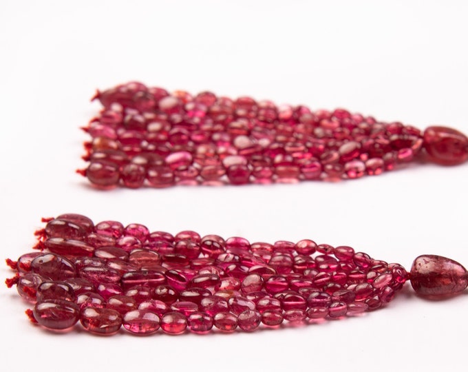 Tassels for earring/Natural RUBY SPINEL/Smooth oval shape/Size 3x5MM till 5x7MM/3 Inches long/Beautiful deep red color/Gemstone tassel