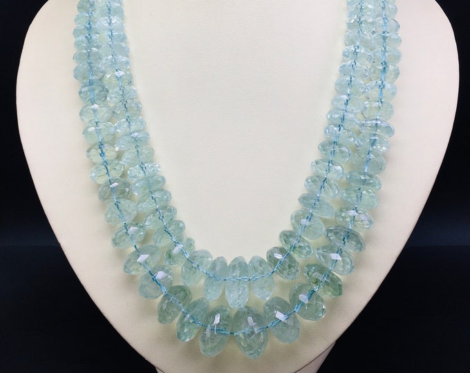 Genuine SKY BLUE TOPAZ/Faceted rondelle shape/Approx 11MM till 21MM/Beautiful sky top color beads/Like Aquamarine beaded necklace/Attractive