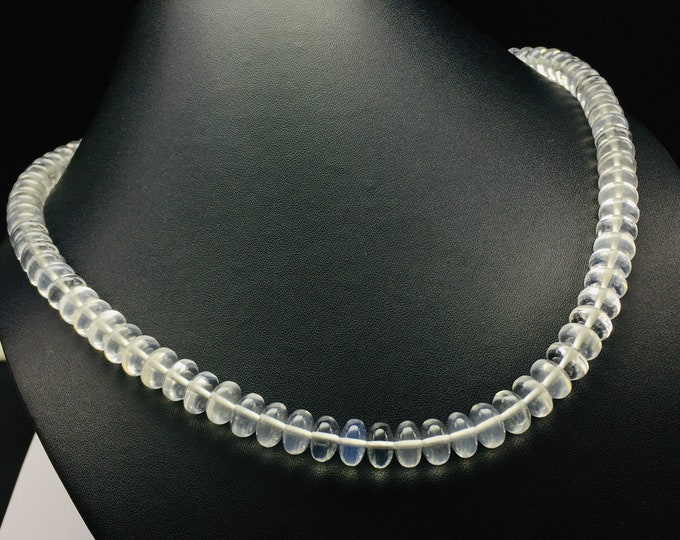 Genuine ICE QUARTZ/SmoothRondelle/10MM/17"/321.00 Carats/305.00 Dollars/Beautiful white color necklace/925 sterling silver handmade clasp