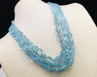 NATURAL AQUAMARINE/Smooth/tumble/6x8MM till 14x18MM/533.65 Cts/18"/3800.00 Dollar/Beautiful blue color/Aquamarine necklace/Gemstone necklace