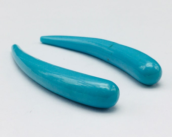 Natural TURQUOISE/Carved smooth drop/Pair for earring/Width 7.50MM/Length 47MM/Piece 2/Weight 29.65 carats/Beautiful deep blue color stones