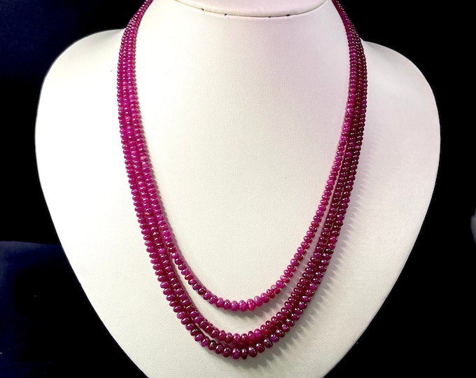 Natural RUBY/Smooth rondelle/Size 2.50MM till 6.25MM/19 inches long/Beautiful red color beads/Gemstone necklace/Natural Ruby necklace/232 ct