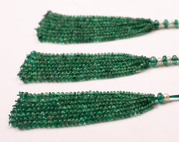 Natural EMERALD Tassels/Genuine Emerald/Not heated Not treated/Tassels for Earring & Pendant/Smooth rondelle shape/Big drilled holes