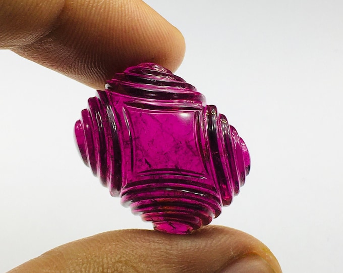 Natural RUBELLITE/Hand carved/Cushion/Width 18.57MM/Length 23.87MM/Height 10.00MM/30.60 Carat/For goldsmiths/For designers/For jewellers