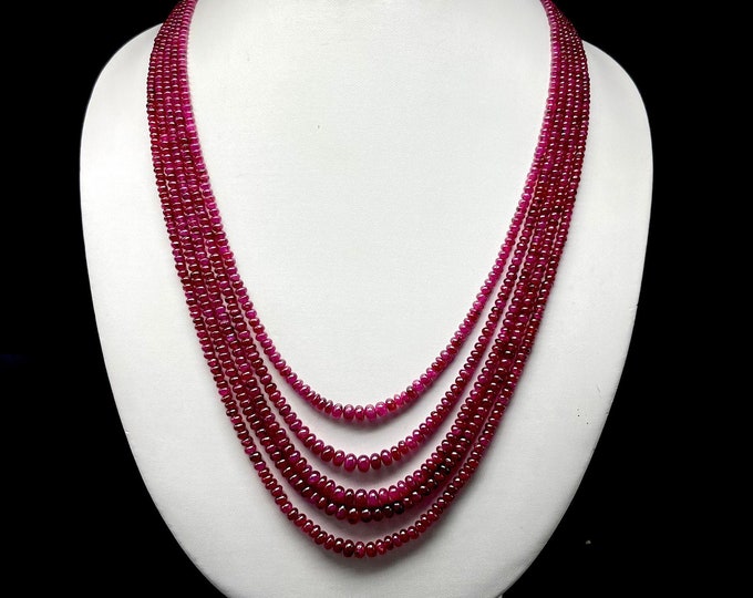 Natural RUBY/Smooth rondelle/Size 2.50MM till 6.00MM/21 inches long/Beautiful red color beads/Gemstone necklace/Natural Ruby necklace/320 ct