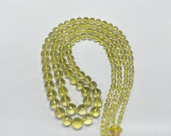 Natural LEMON QUARTZ/Faceted Round/Size 4.50MM till 9.50MM/Wt 418 Carats/16 Inches/Gemstone necklace/Lemon necklace/Beaded necklace