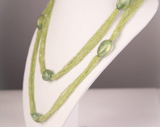 43 Inches Long Necklace Made With Natural Gemstones PREHNITE Faceted Roundel PREHNITE Smooth Tumble Shape Beads With 925 Steling Silver