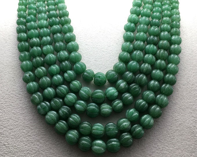 Natural GREEN AVENTURINE/Hand carved/Approx. 6MM till 11MM/Round melon shape/Deep green color necklace/Gemstone necklace/Stunning necklace