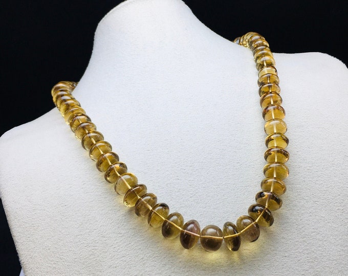 Genuine CHAMPAGNE CITRINE/Smooth rondelle/Size of beads 9.50MM till 11.50MM/Lenth 20"/925 Sterling Silver handmade clasp/Big drill holes/