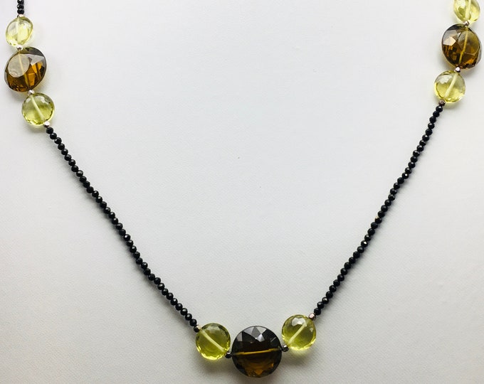 Designer necklace/Genuine Black Stone/Genuine Lemon Quartz/Genuine Beer Quartz/Length 42 inche/Beautiful necklace/Gemstone necklace/For Gift