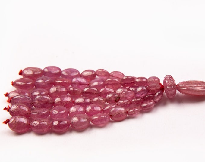 6 Strands 113.60 Carats Earth Mined RUBY Smooth Oval Shape Beaded Tassel, For Jewelry Makers, For Designers Use, Amazing Color Tassel