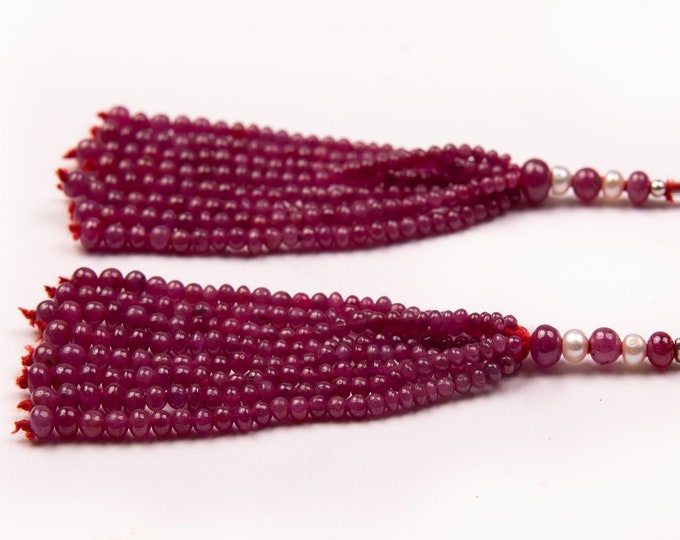 16 Strands 93.00 Carats Natural RUBY Smooth Roundel Shape Beaded Tassels For Earring, For Designers Use, For Jewelry Makers, Attractive